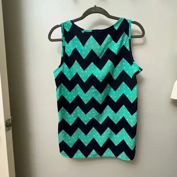 Aqua / navy chevron zig zag sleeveless top by peach love medium - Picture 4 of 7